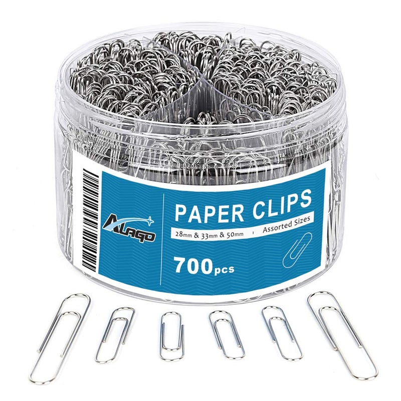 ALAGO Paper Clips, 700 pcs Paper Clips Assorted Sizes, Large, Medium, Small #1 Metal Paperclips, 2 Inch Jumbo/Mini Silver Paper Clip for Paperwork, Home, School and Office Supplies - Image 1